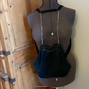 Urban Outfitters black suede silver chain backpack